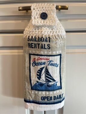 Crochet Top Kitchen Towel- Sailboats Ocean